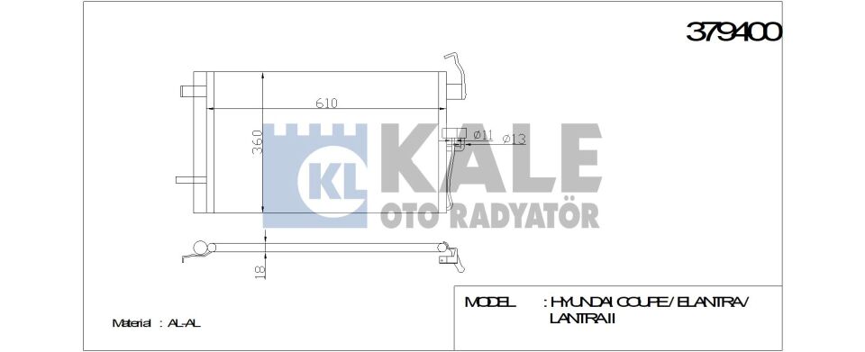 KLİMA RADYATÖRÜ 379400 ELANTRA I-II 1.6 (590x363x18) (KURUTUCU İLE)