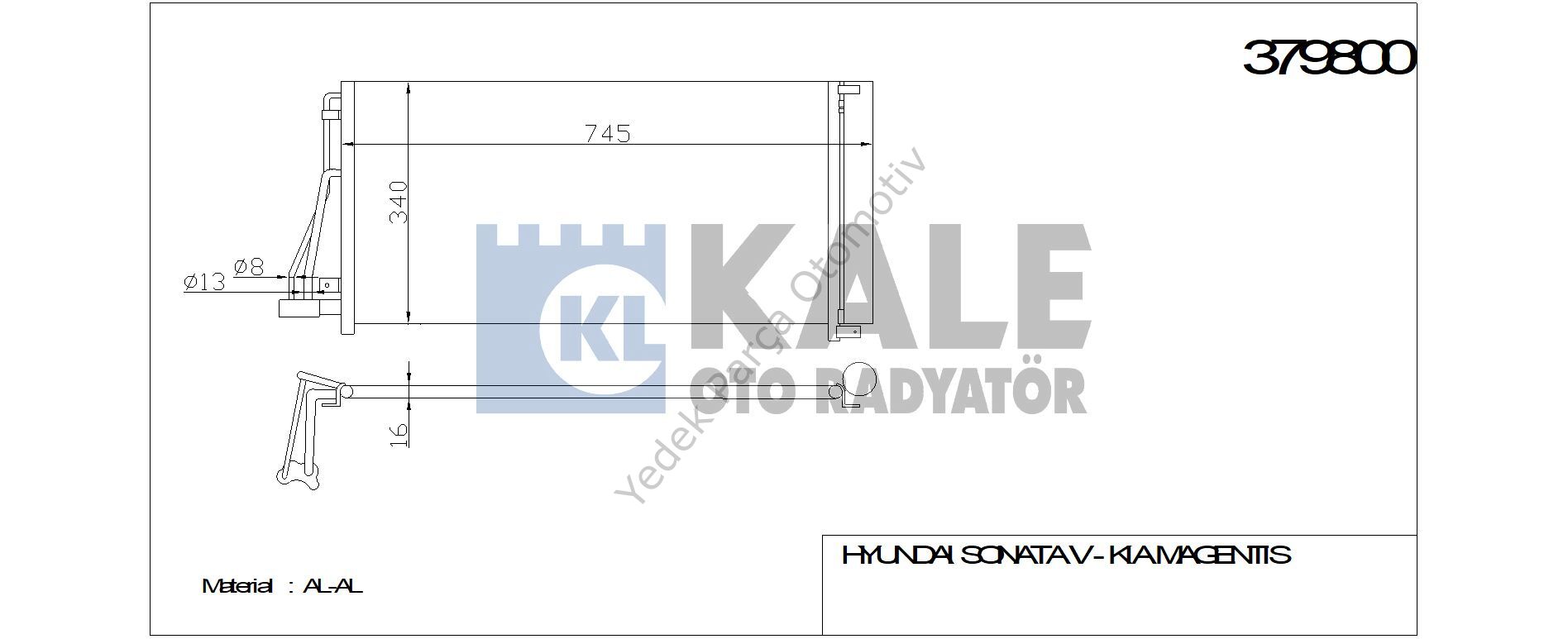 KLİMA RADYATÖRÜ 379800 SONATA V MAGENTIS (693x341x16) (KURUTUCU İLE)