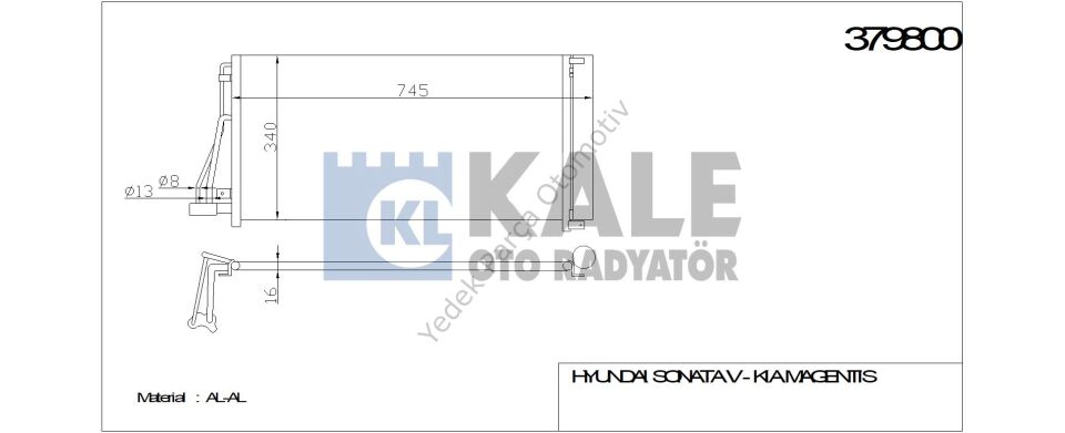 KLİMA RADYATÖRÜ 379800 SONATA V MAGENTIS (693x341x16) (KURUTUCU İLE)