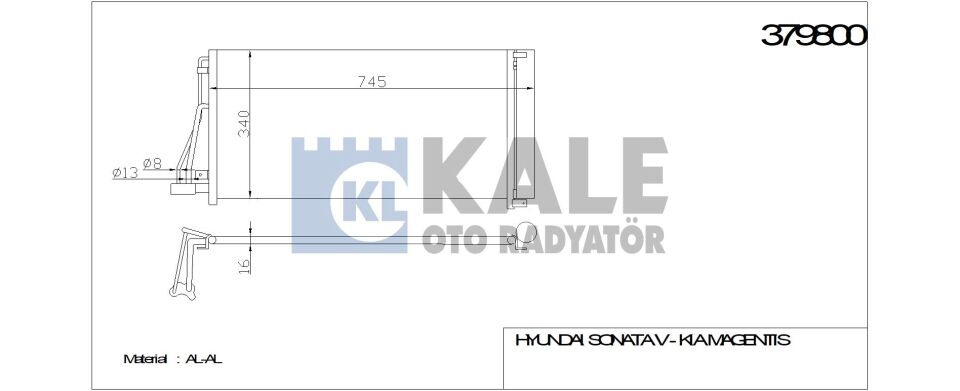 KLİMA RADYATÖRÜ 379800 SONATA V MAGENTIS (693x341x16) (KURUTUCU İLE)