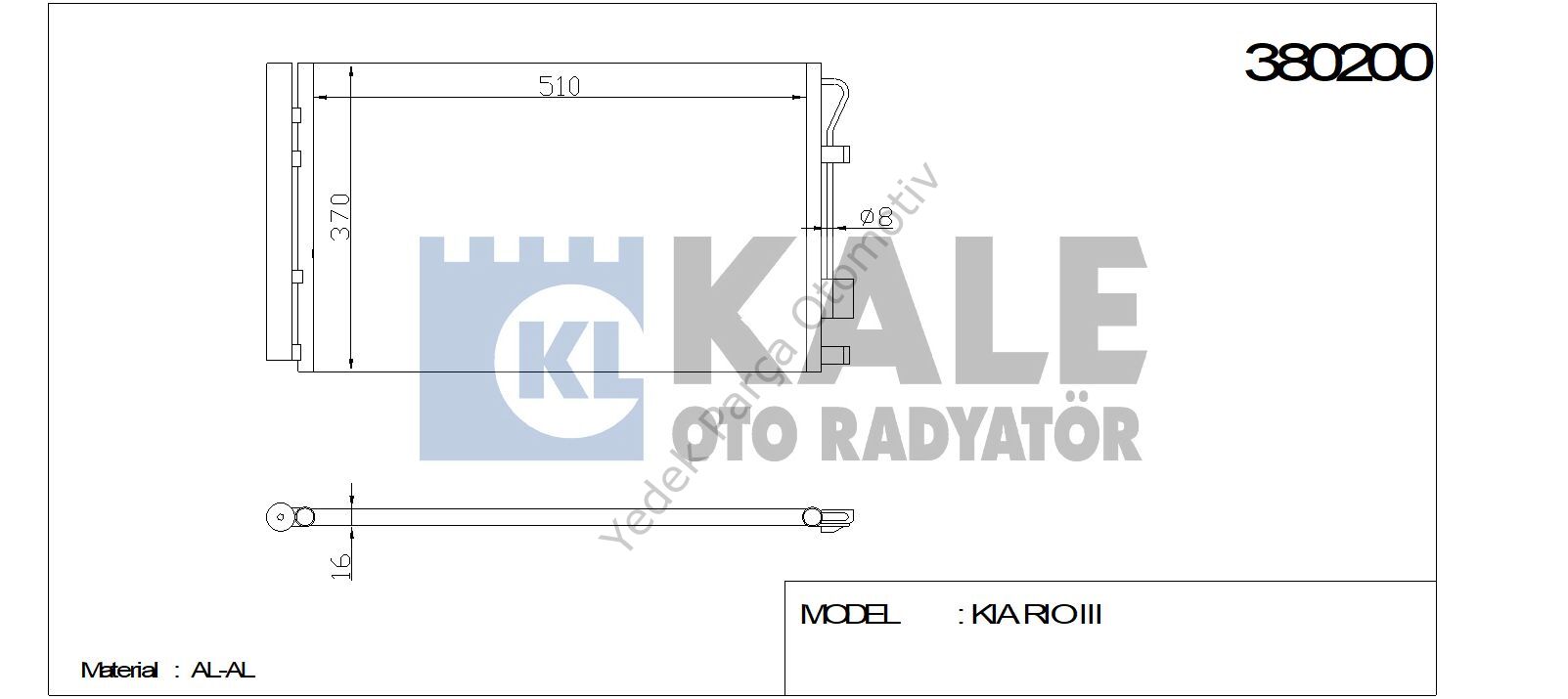 KLİMA RADYATÖRÜ 380200 ACCENT BLUE 1.4I 11-> RIO-III 1.25 CVVT 1.4 CVVT 11-> (53