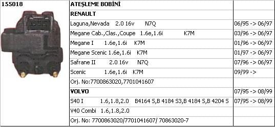 Laguna 1 - Safrane Ateşleme Bobini Siyah Soket 2.0 16V N7Q 7700863020 Ünüvar