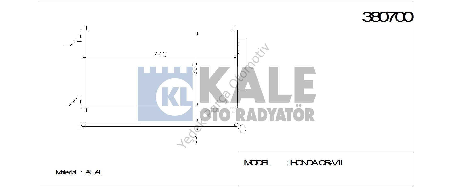 KLİMA RADYATÖRÜ 380700 CRV-III 2.0I 2.4I 07-> (705x364x16) (KURUTUCU İLE)