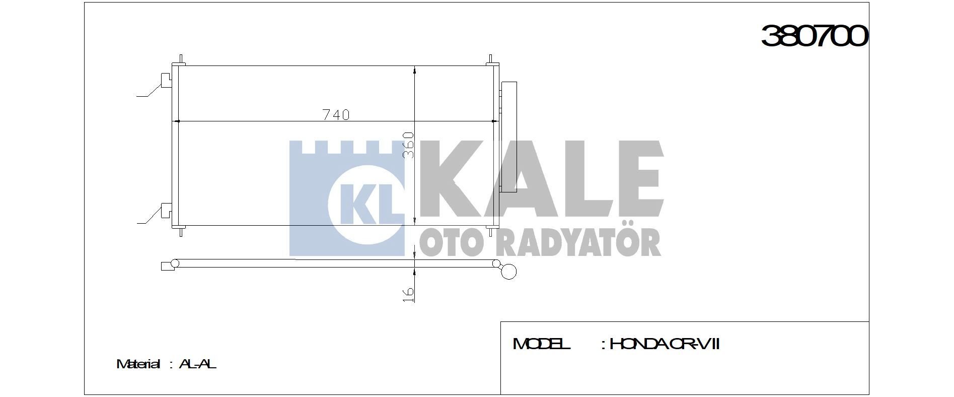 KLİMA RADYATÖRÜ 380700 CRV-III 2.0I 2.4I 07-> (705x364x16) (KURUTUCU İLE)