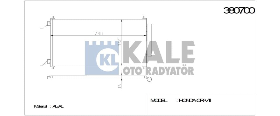 KLİMA RADYATÖRÜ 380700 CRV-III 2.0I 2.4I 07-> (705x364x16) (KURUTUCU İLE)