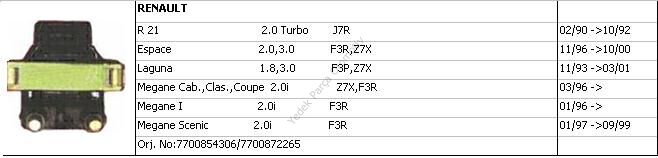 Laguna 1 - Megane 1 Ateşleme Bobini  2.0 F3P F3R  77700854306 Ünüvar