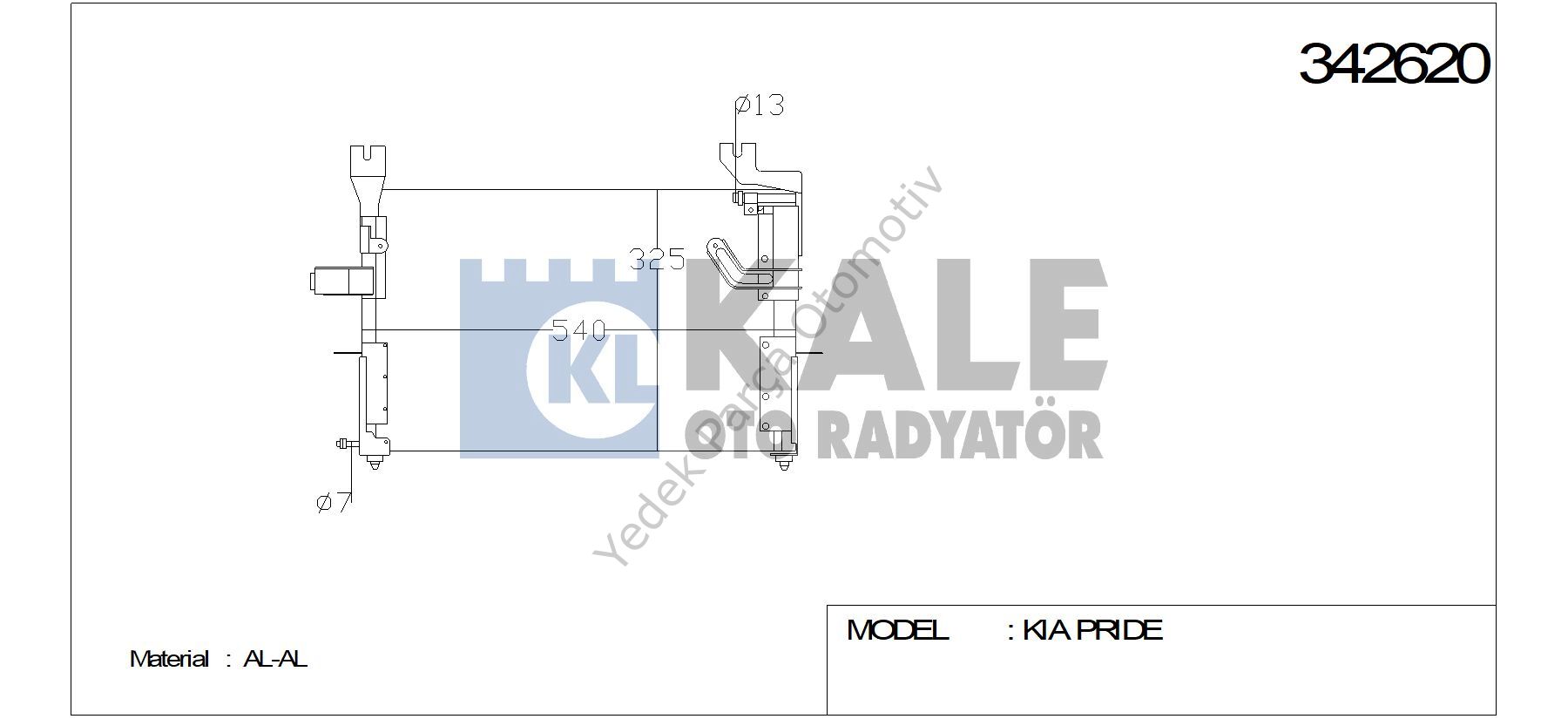 KLİMA RADYATÖRÜ 342620 PRIDE 1.3 16V 10.96 (KURUTUCU İLE)