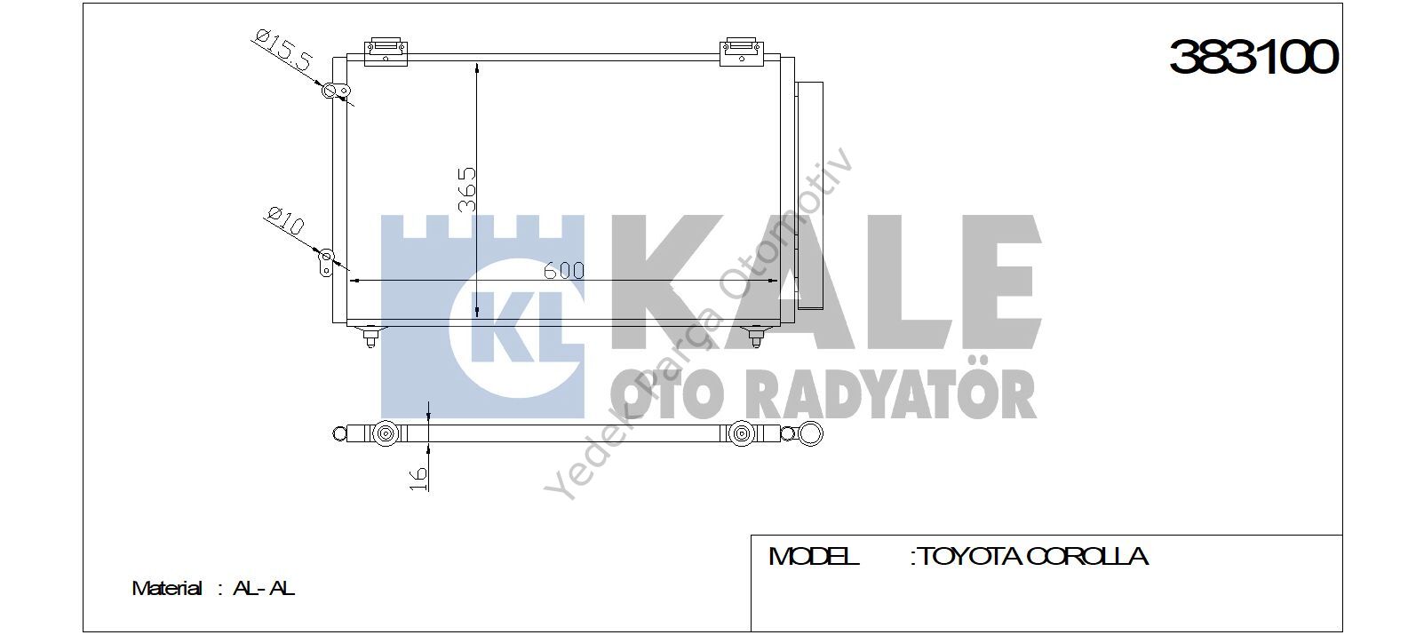KLİMA RADYATÖRÜ 383100 COROLLA (608x347x16) (KURUTUCU İLE)