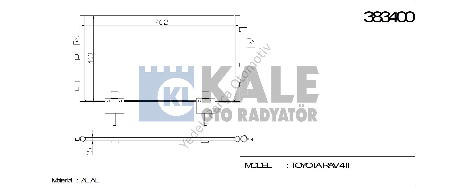 KLİMA RADYATÖRÜ 383400 RAV4-II 2.0I 16V 00-> ( 745x410x16 ) (KURUTUCU İLE)
