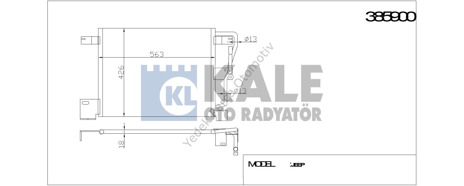 KLİMA RADYATÖRÜ 385900 JEEP (540x428x16) (KURUTUCU İLE)