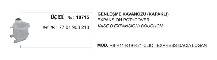 Clio 1 R11 TXE Flash Radyatör Yedek Su Deposu Bidonu Genleşme Kavonozu Kapaklı 7701203218 7701203219 Üçel