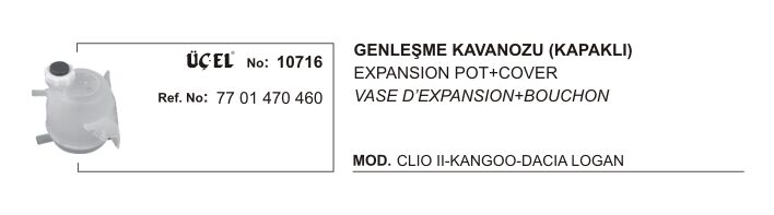 Clio 2 Kangoo 1 Logan 1 Radyatör Yedek Su Deposu Genleşme Kavanozu Kapaklı 7701470460 Üçel