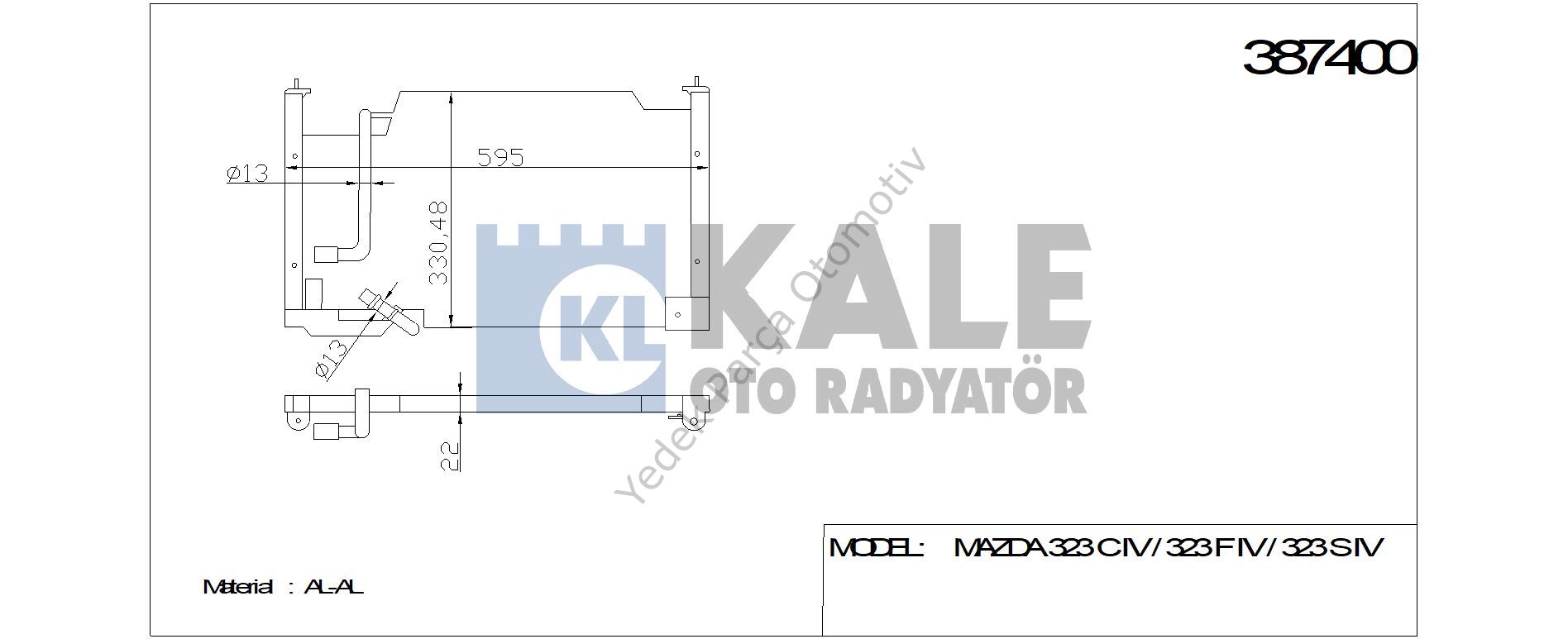 KLİMA RADYATÖRÜ 387400 MAZDA 323-C IV 323-F IV 323 S IV (600x337x22) KURUTUCULU
