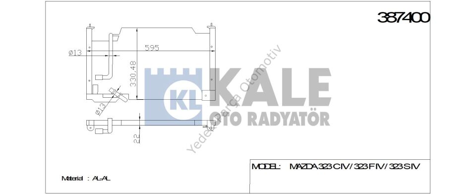 KLİMA RADYATÖRÜ 387400 MAZDA 323-C IV 323-F IV 323 S IV (600x337x22) KURUTUCULU
