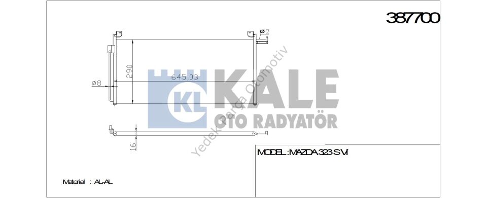 KLİMA RADYATÖRÜ 387700 MAZDA 323 S VI 1.6I 16V 98-> (625x288x18) (KURUTUCU İLE)