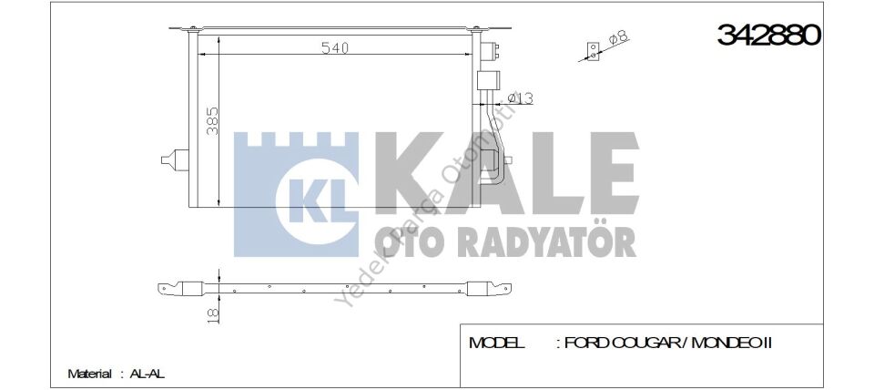 KLİMA RADYATÖRÜ 342880 COUGAR MONDEO-II 2.0 16V 2.5 V6 24V 96 01 RANGER KURUTUCU