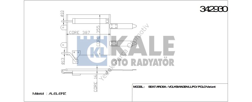 KLİMA RADYATÖRÜ 342930 LUPO POLO VARIANT AROSA 1.0 1.2 TDI 1.4 16V 1.4 FSI 1.6