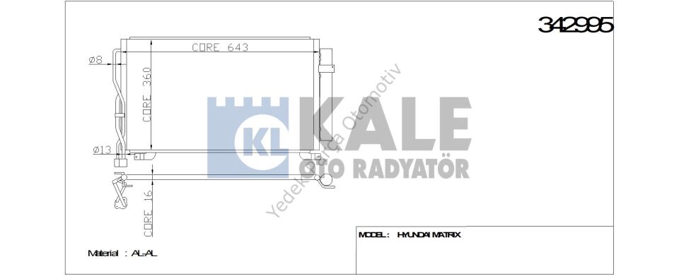 KLİMA RADYATÖRÜ 342995 MATRIX 1.5 CRDI VGT 01-> (KURUTUCU İLE)