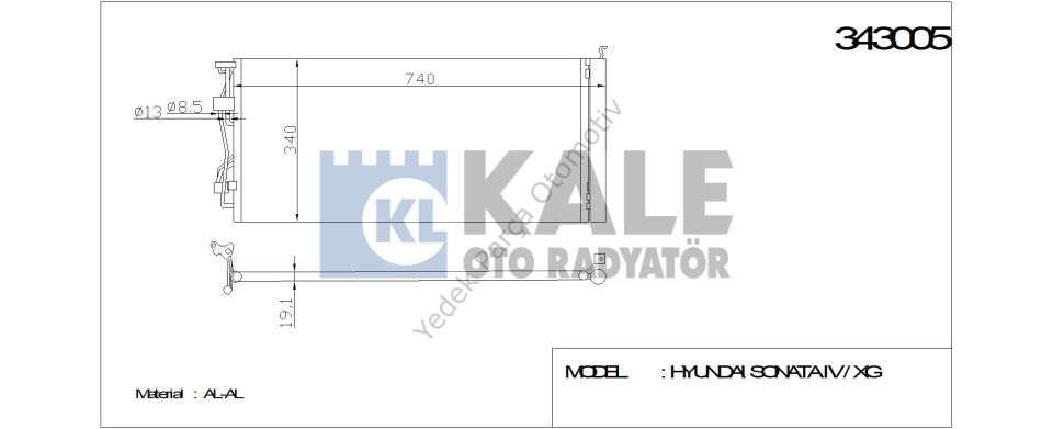 KLİMA RADYATÖRÜ 343005 SONATA IV XG 2.0 16V 2.7 V6 01 04 (KURUTUCU İLE)