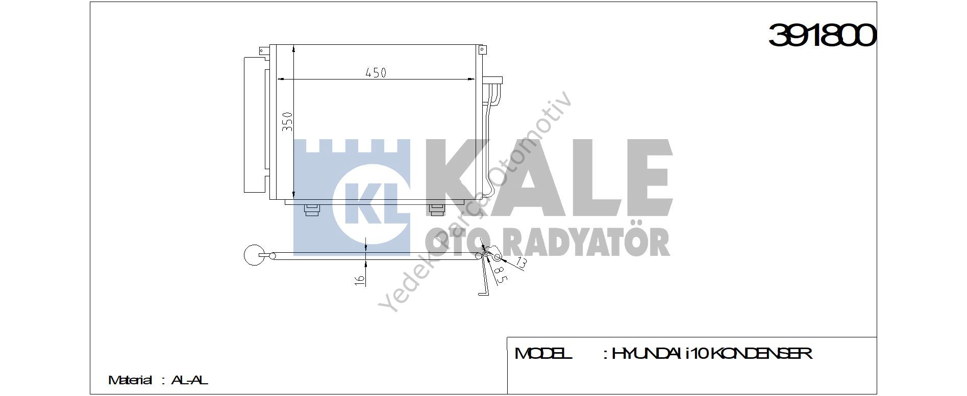 KLİMA RADYATÖRÜ 391800 İ10 1.1 1.2 1.1 CRDI 08-> (480x350x16) (KURUTUCU İLE)