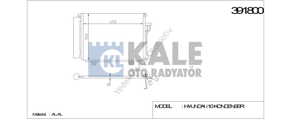KLİMA RADYATÖRÜ 391800 İ10 1.1 1.2 1.1 CRDI 08-> (480x350x16) (KURUTUCU İLE)