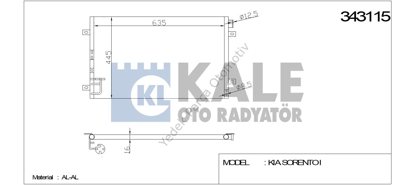 KLİMA RADYATÖRÜ 343115 SORENTO I 2.4 3.3 V6 3.5 V6 2.5 CRDI 02->