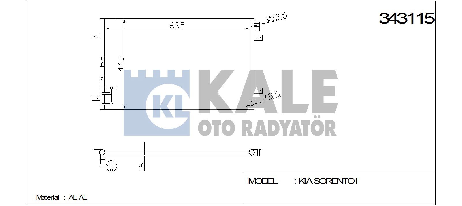 KLİMA RADYATÖRÜ 343115 SORENTO I 2.4 3.3 V6 3.5 V6 2.5 CRDI 02->