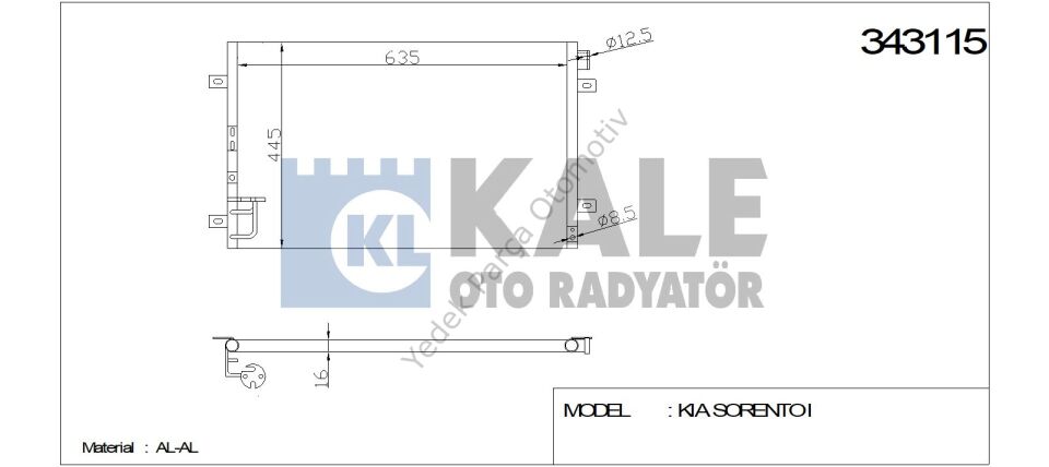 KLİMA RADYATÖRÜ 343115 SORENTO I 2.4 3.3 V6 3.5 V6 2.5 CRDI 02->
