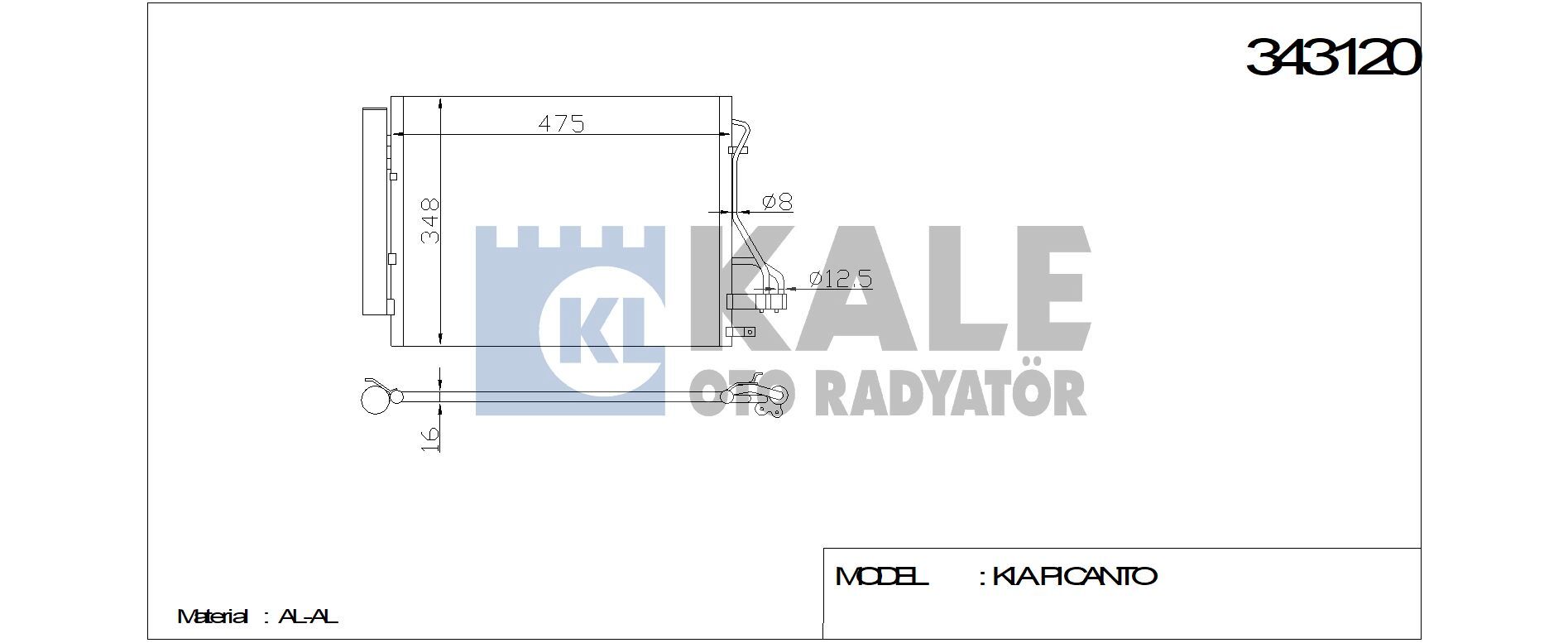 KLİMA RADYATÖRÜ 343120 PICANTO 1.0 LPG 1.0 1.2 11-> (KURUTUCU İLE)