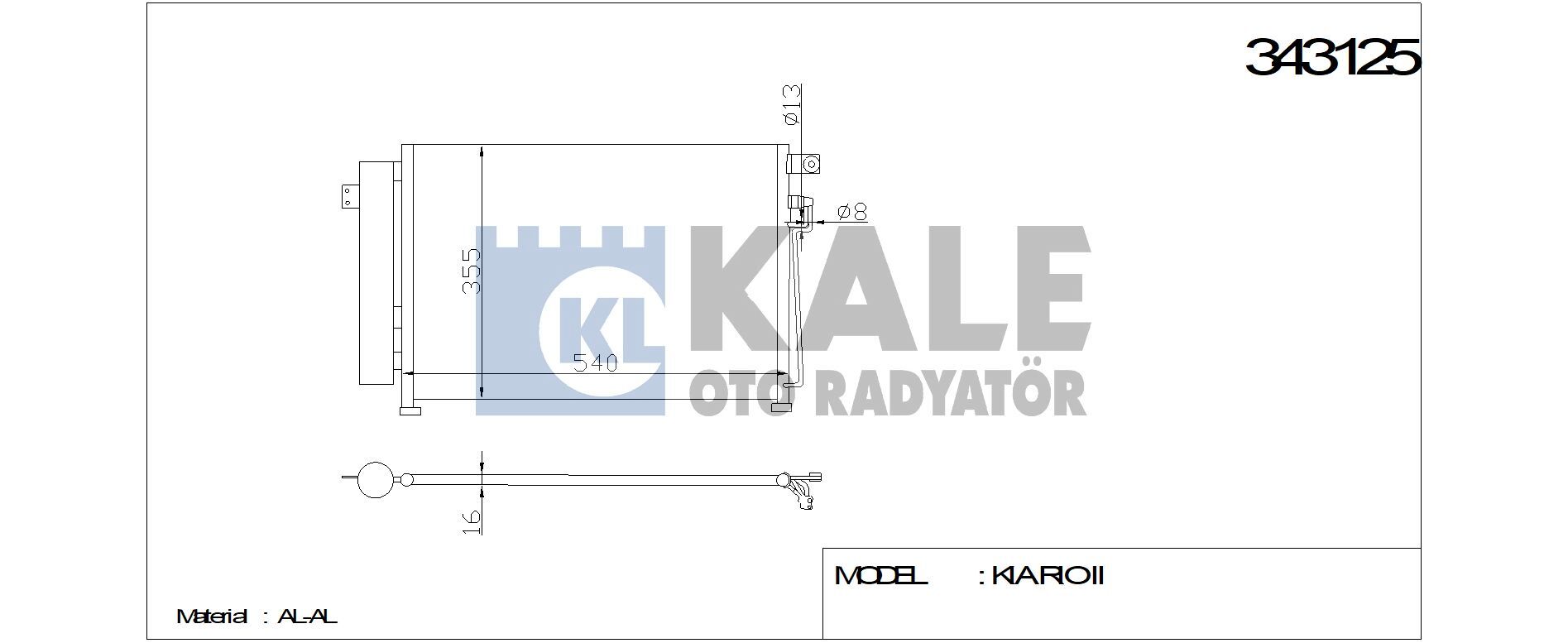 KLİMA RADYATÖRÜ 343125 RIO II 1.5 CRDI 05-> (KURUTUCU İLE)