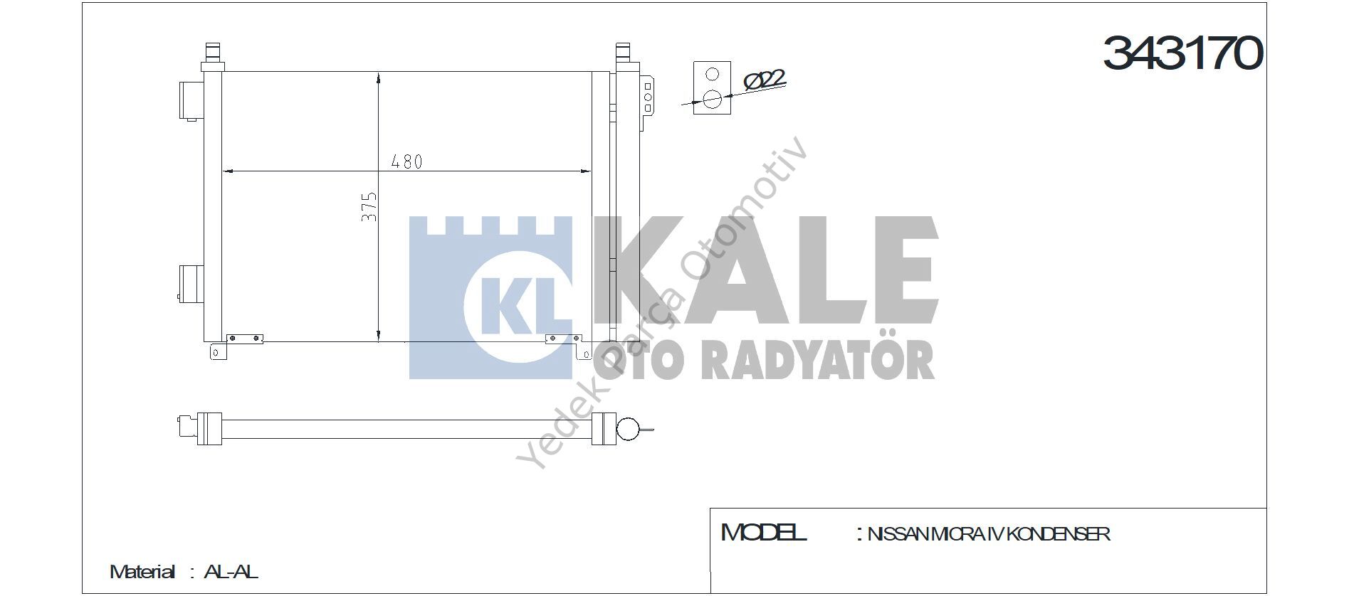 KLİMA RADYATÖRÜ 343170 MICRA IV 1.2 10-> (KURUTUCU İLE)