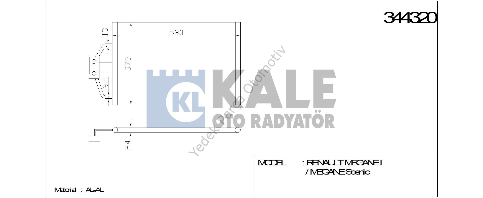 KLİMA RADYATÖRÜ 344320 MEGANE  I 1.4 E 96 03 (KURUTUCU İLE)