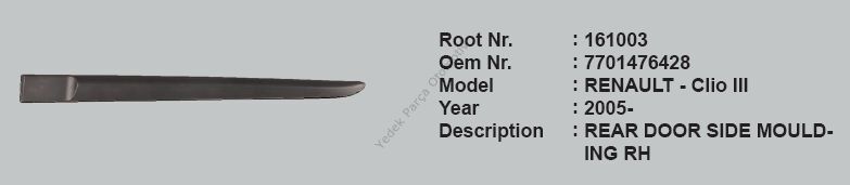 Clio 3 Sağ Arka Kapı Bandı Çıtası 161003 7701476426 Root