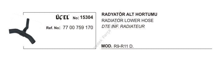 RADYATÖR HORTUMU ALT 15304 R9 R11 DİZEL 7700759170