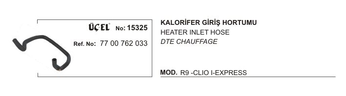 Clio 1 R9 Kalorifer Hortumu Vidalı 7700762033 Üçel