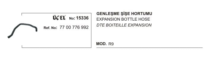 R11 TXE Flaşh Genleşme Şişe Radyatör Yedek Su Depo Hortumu 7700776992 Üçel