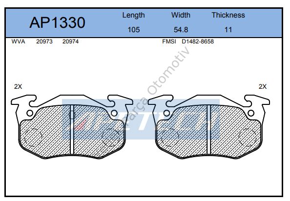 DİSK BALATA ARKA AP1330 R9 R11 R19 CLIO-II MEGANE-I P106 P206 P306