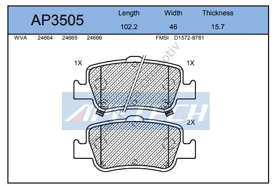 DİSK BALATA ARKA AP3505 AURIS COROLLA 1.4 D4D (07-)