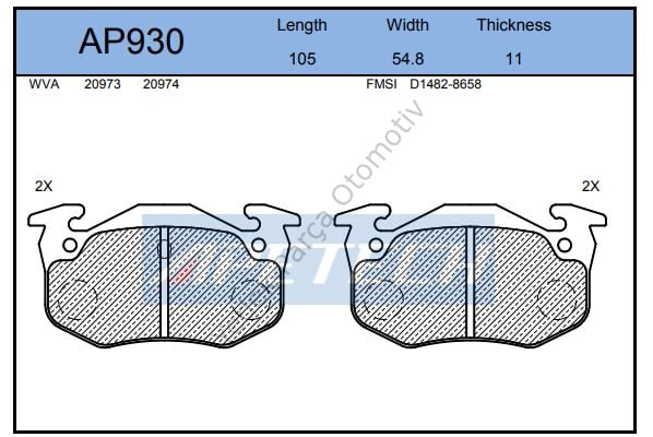 DİSK BALATA ARKA AP930 P106 P206 P306 SAXO XSARA R9 R19 CLIO MEGANE (INCE TIP)