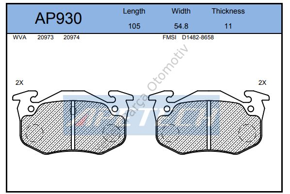 DİSK BALATA ARKA AP930 P106 P206 P306 SAXO XSARA R9 R19 CLIO MEGANE (INCE TIP)
