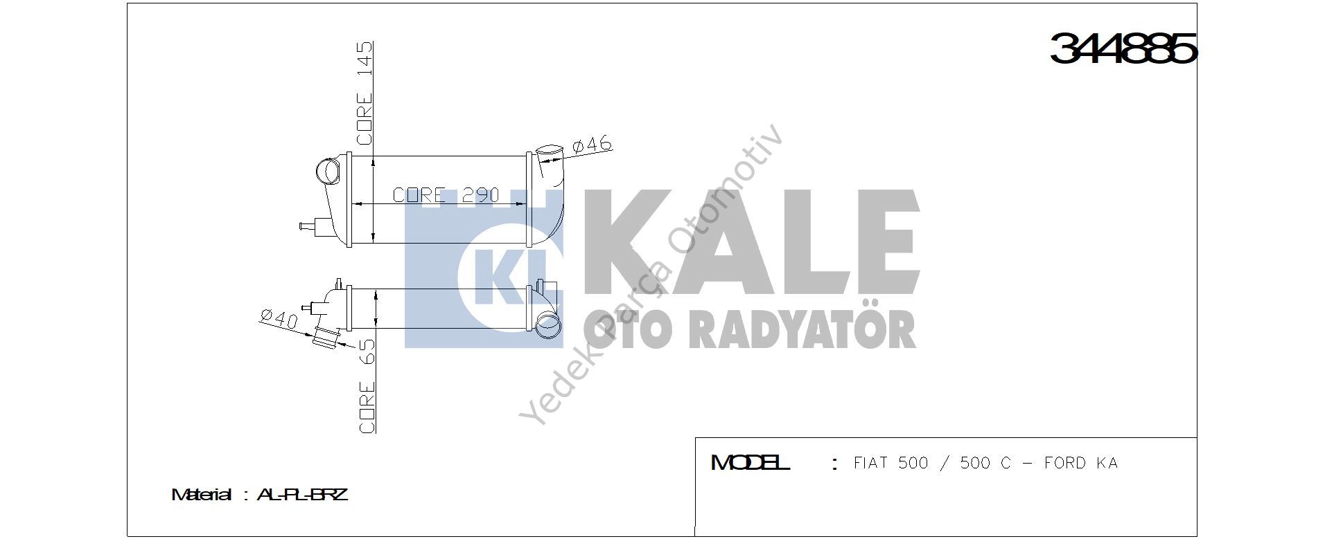 TURBO RADYATÖRÜ 344885 FIAT 500 FORD-KA 1.3 07 >