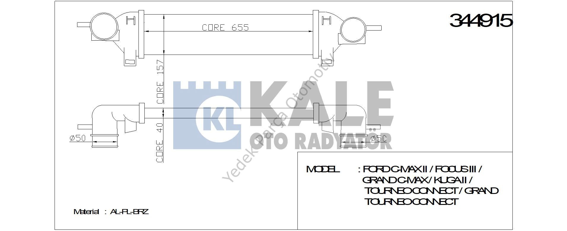 TURBO RADYATÖRÜ 344915 FOCUS-III CMAX KUGA TRANSİT CONNECT 13-> 1.6 SIGMA GDTI 1