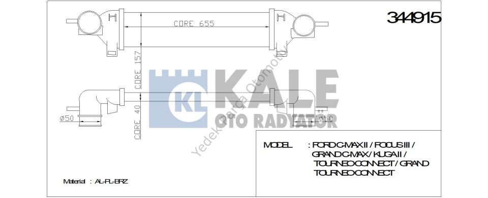 TURBO RADYATÖRÜ 344915 FOCUS-III CMAX KUGA TRANSİT CONNECT 13-> 1.6 SIGMA GDTI 1