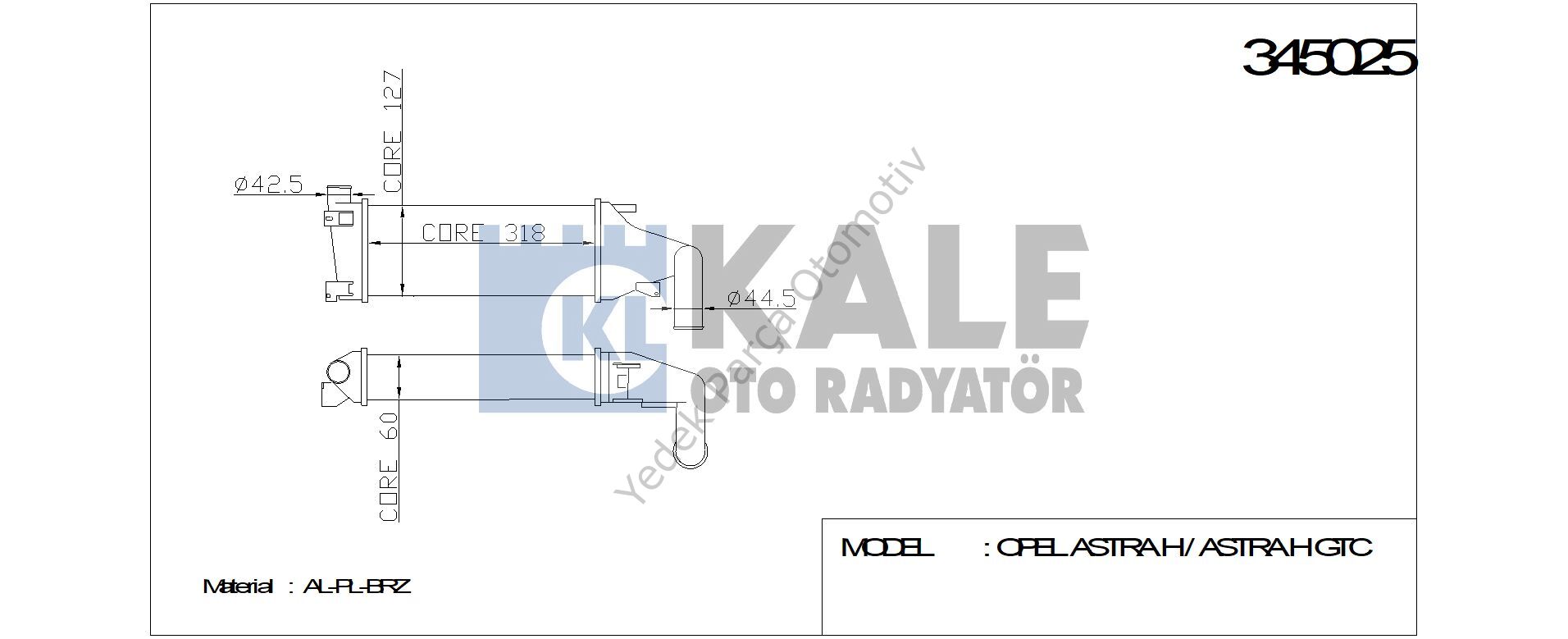 TURBO RADYATÖRÜ 345025 ASTRA-H (04-) 1.7 CDTI
