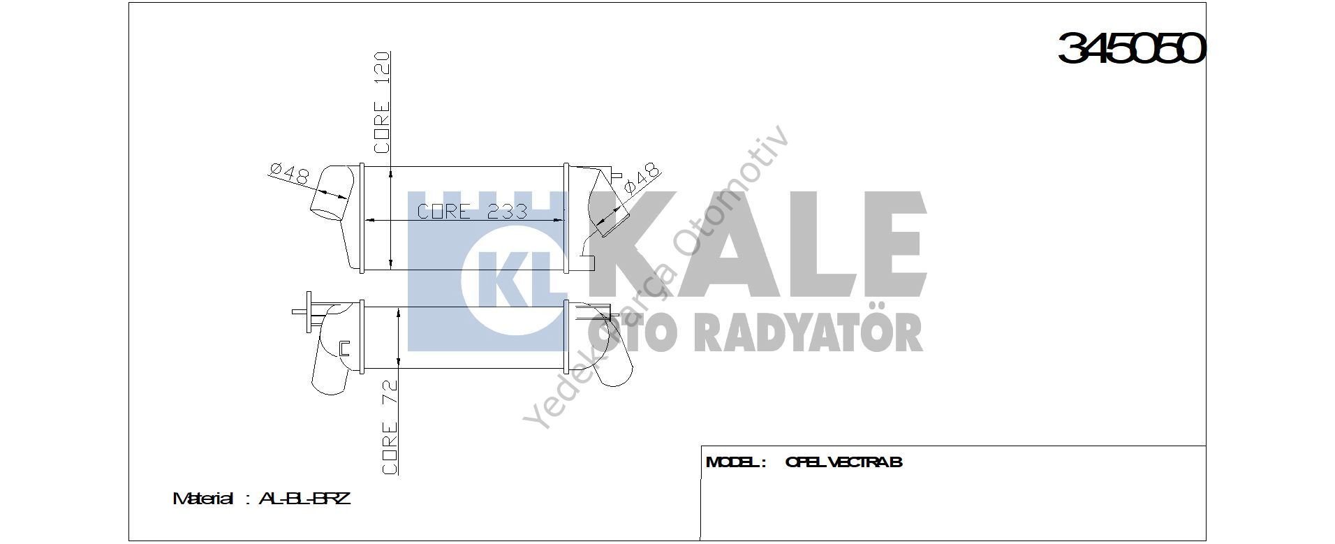 TURBO RADYATÖRÜ 345050 VECTRA 2.0 2.2 DTI