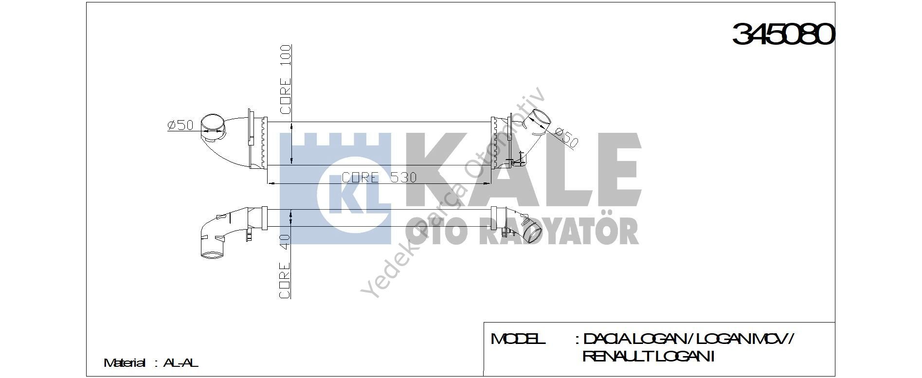 TURBO RADYATÖRÜ 345080 LOGAN MCV 04-> SANDERO 08-> 1.5DCI K9K