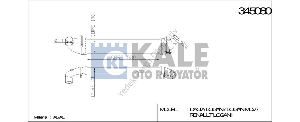 TURBO RADYATÖRÜ 345080 LOGAN MCV 04-> SANDERO 08-> 1.5DCI K9K