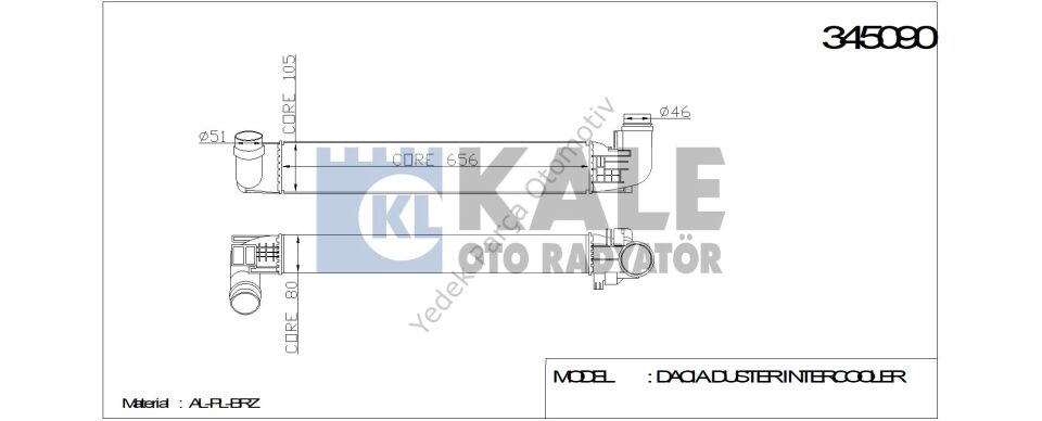 TURBO RADYATÖRÜ 345090 DUSTER (10-) 1.5 DCI (AL/PL/BRAZING)
