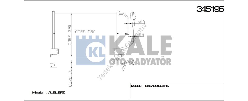 KLİMA RADYATÖRÜ 345195 LANOS ZAZ CHANCE SENS 97-> (KURUTUCU İLE)
