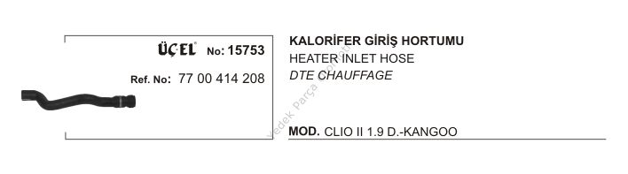 KALORİFER HORTUMU GİRİŞ 15753 KANGO 1.9 DİZEL 7700414208